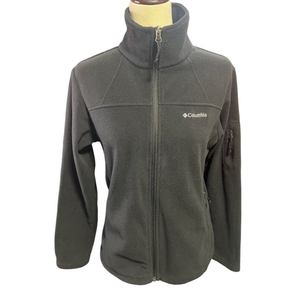Columbia Fleece Women’s Size M Full Zip Black Lightweight Warm Pockets Tall Neck - Picture 1 of 5